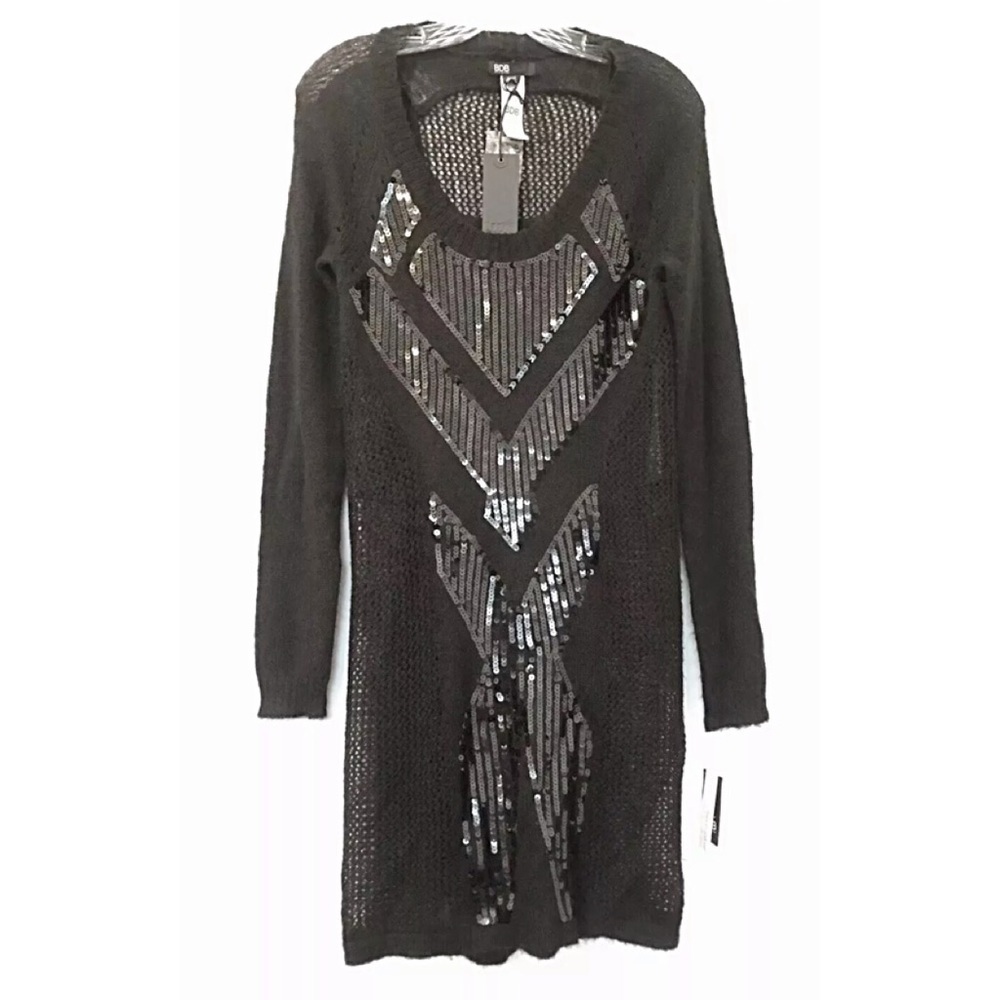 ✨DAVID BITTON NWT Black Sequin Knit Dress w/ Matching Slip – Size M ✨